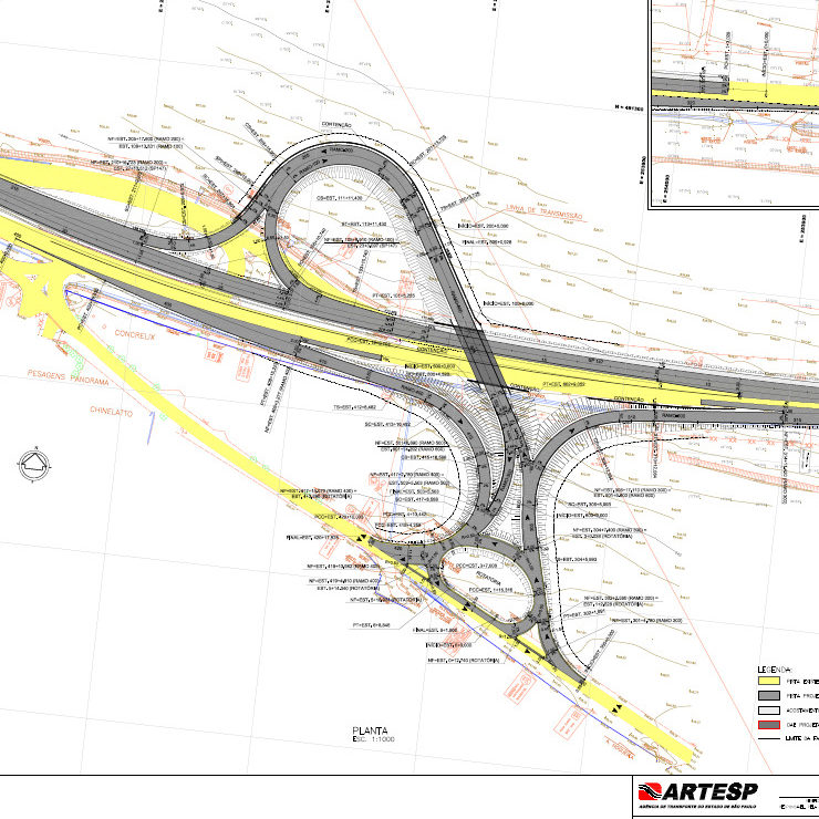 Projeto rodoviário em planta